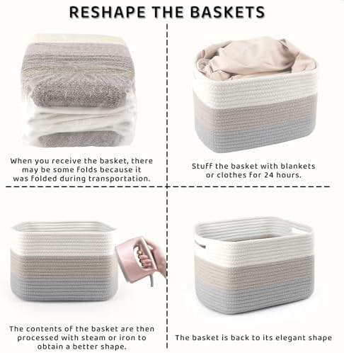 4 Pack Storage Baskets for Organizing, 11''Lx9''Wx8''H Woven Baskets for Storage Toys, Towels, Books, and Clothes, Cotton Rope Basket for Shelves with Handle - Image 7