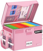 DocSafe 5200°F Fireproof Document Box with Lock,Heat Insulated File Organizer Storage with Pockets,Collapsible Portable Home Office File Safe Box with Handle for Hanging Letter/Legal Folders, Pink by DocSafe