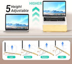 AFOOYO Adjustable Bamboo Laptop Stand,Portable Computer Riser,Ergonomic Notebook Mount with Wrist Rest,Compatible with 9.8-15'' All Laptops,MacBook Air Pro/HP/Dell/Lenovo,Bamboo - Image 3