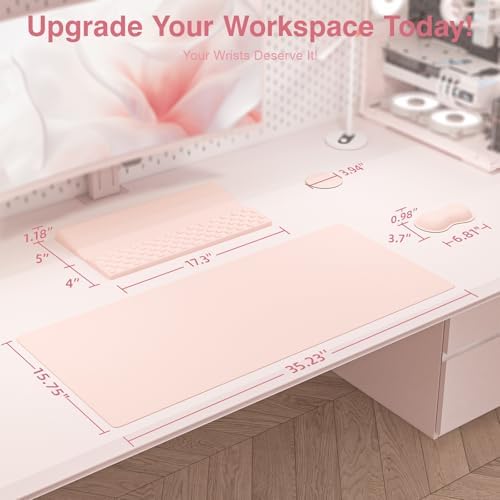 Ospelelf Keyboard Stand Wrist Rest Pad and Ergonomic Mouse Pad Set with Large Mousepad Desk Mat, Memory Foam Comfort, Premium Office Desk Accessories for Pain Relief and Efficiency, Pink - Image 6