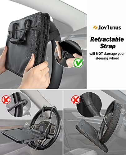 JOYTUTUS 3 in 1 Steering Wheel Eating Tray Upgraded(16.1 * 10 inch), Car Back Seat Laptop Desk, Multifunctional Car Office Bag, Car Work Table for Writing, Car Organizer for Kids, Commuters, Family - Image 2
