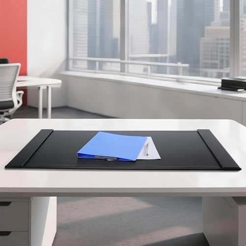 30" x 18" Leather Desk Blotter with Side Rails for Writing Leather Executive Desk Pad Protector Desk Mat for Office Home Workplace Black - Image 2
