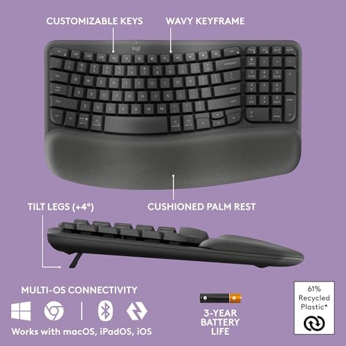 Logitech Wave Keys MK670 Wireless Ergonomic Keyboard Mouse Combo - Graphite - Image 6