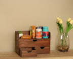 Brown Wooden 3 Drawer Desk Organizer with Shelf, Mail Rack Vanity Storage - Image 4
