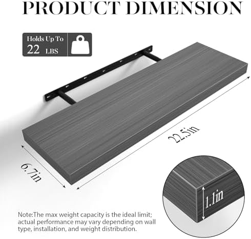 BAYKA Grey Floating Shelves 22.5in, Set of 3, Wall Mount Rustic Wood Shelf - Image 5