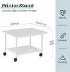 SwaaVee Printer Stand, 2-Tier Under Desk Printer Stand, Printer Cart with Wheels for Home, Office, Heavy-Duty Storage Shelf, White - Image 2