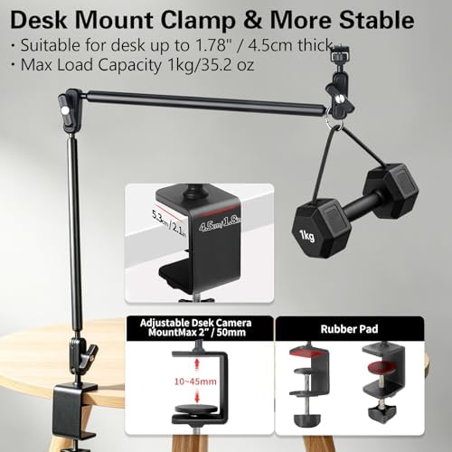 Desktop Clamp Magic Arm 33.84" Kit for Phone,DSRL Two-Stage Adjustable Flexible Arm, Overhead Camera Mount, Desk Phone Mount for Webcam, Action Camera, Mic,Video Light - Image 6