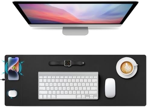 Wireless Charging Mouse Pad, 15W Fast Charge Magnetic Charger Desk Pad, Large Office Desk Mat (31.5"x11.8") with Ultra-Smooth Surface, Black Computer Mousepad for MacBook, PC, Laptop by Hi-HONX