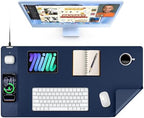 Mouse Pad with 15W Wireless Charging, XXL Large Leather Desk Mat, Blue by TopmadeProduct-Ordernow