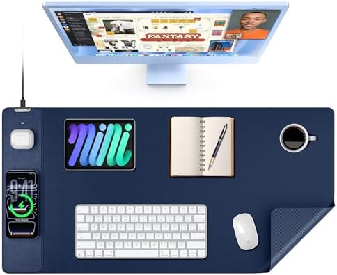 Mouse Pad with 15W Wireless Charging, XXL Large Leather Desk Mat, Blue by TopmadeProduct-Ordernow