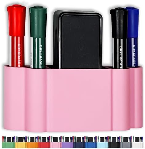 Glassboard Studio Magnetic Dry Erase Marker Holder - Super Strong for Magnetic Glass Whiteboard or Fridge - 2 Large Neodymium Magnets - No Slip Grip - Eco-Friendly PLA Plastic (Blush Pink) by GlassboardStudio