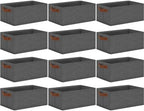 GhvyenntteS Small Fabric Storage Bins 12 Pack, 11.8" x 7.87" x 5.11" Storage Basket with Leather Handles, Closet Storage Bins for Shelves, Storage Baskets for Shelves, DVD Storage (Grey) by GhvyenntteS