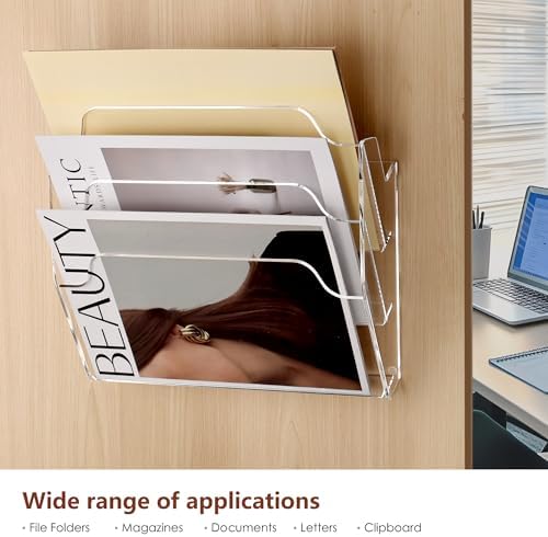 YUXUN Acrylic Wall File Organizer, 3-Section, Clear - Image 4