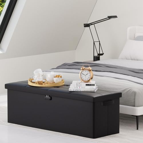 DocSafe Storage Ottoman Bench,Fireproof＆Waterproof Folding Bench with Lock(15”x 43”x15”),Leather Storage Chest with Handles＆2 Extra Boxes,Ottoman Safe for Bedroom,Living Room,Home Office,Black - Image 7