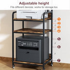 Extra Large Printer Stand with Wheels, 4-Tier Tall Printer Table, Printer and Shredder Stand with Storage Shelf for Home Office (Rustic Brown) - Image 5