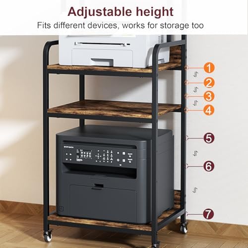 Extra Large Printer Stand with Wheels, 4-Tier Tall Printer Table, Printer and Shredder Stand with Storage Shelf for Home Office (Rustic Brown) - Image 5