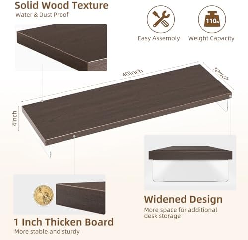 Dual Monitor Stand Riser, 40x10 in Wood & Acrylic Desktop Organizer Shelf - Image 3