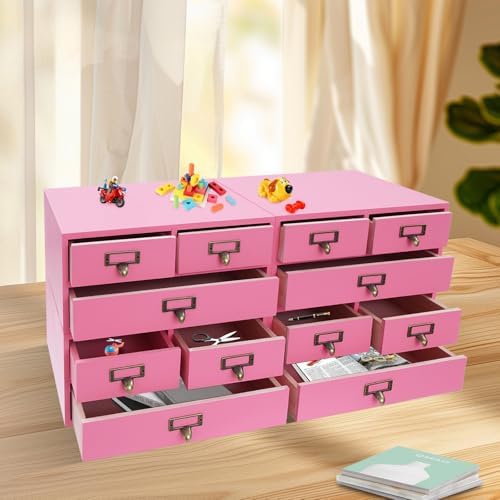 4-Piece Desktop Drawers Stackable Wood Desktop Cabinet with 3 Drawers Tabletop Storage Organization Box Drawer Cabinet for Bedrooms, Offices, Dormitories, Kitchens (Pink) - Image 2