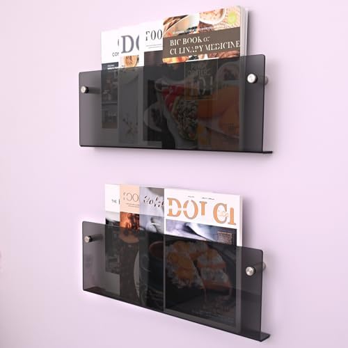 2 Pcs Acrylic Magazine Rack, 17" Black Record Holder, Hanging Bookshelf Literature Storage Rack for Waiting Room, Office, Home Display - Image 7