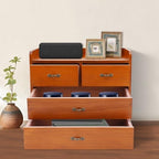 Wood Desktop Organizer with 4 Drawers Countertop Desk Storage Cabinet Retro Wooden Tabletop Storage Organization Box with Metal Handle for Home Office Bedroom Makeup Tools Organization, Brown - Image 2