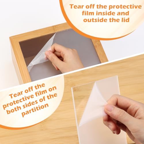 5x8 Index Card Holder with Dividers Bamboo Index Card Storage Box 4 Compartments Recipe Card Box with Lid 150 Index Flash Cards 25 Index Card Dividers 2 Letter smile Stickers for Office Business Home - Image 5