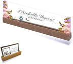 ARTBLOX | Office Personalized Name Plate Flower with Bird Design On Clear Acrylic Glass for Desk with Business Card Holder - Image 2