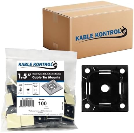 Kable Kontrol Zip Tie Mounts, 1-1/2” Black, 2500 Pcs Adhesive Backed by KABLEKONTROL%C2%AE
