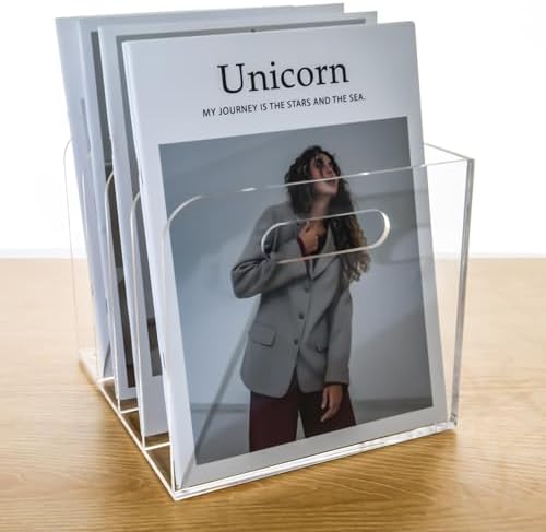 Acrylic File Holder for Desk - 4 Slot Vertical Magazine Organizer & Bookend - Clear Document Sorter Rack for Folders, Binders, Notebooks & Reports - Non-Slip Office Desktop Storage Sorter - Image 7
