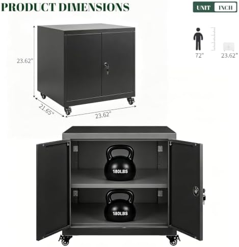 23.6"H Locking Printer Cabinet with Storage & Adjustable Shelf - Image 2