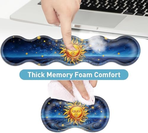 Keyboard Mouse Pad Set, Extended Gaming Mouse Pad+Ergonomics Keyboard Wrist Rest Support, Memory Foam, Easy Typing Pain Relief, 4Pcs XL Ultra Thick Desk Mat,Sun Face Painting - Image 4
