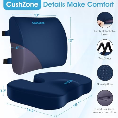 CushZone Seat Cushion and Lumbar Support Pillow for Office Chair, Blue - Image 3
