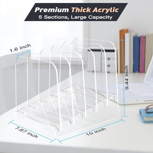 File Holder File Sorter, Vertical File Organizer for Desk, Desk Top File Folder Organizer Stand, Acrylic File Rack File Folder Holder, 5 Sections Clear File Stand for Office, School, Home - Image 2