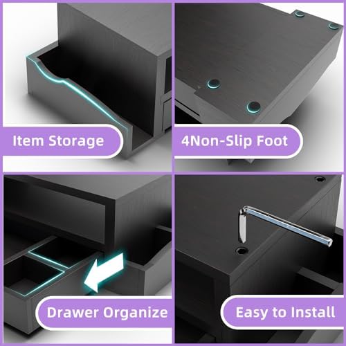 Simple Trending Wood Monitor Stand Riser, Desktop Oraganizer, Black - Image 4
