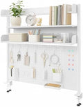 Clamp-On Desk Hutch with Pegboard, 39.5 x37.5in 2-Tier Desktop Organizer Shelf, Carbon Steel Frame with 2 Shelves and Pegboard Storage, for Office, Dorm, Study by Unknown