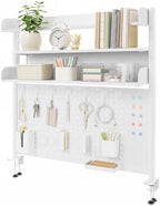 Clamp-On Desk Hutch with Pegboard, 39.5 x37.5in 2-Tier Desktop Organizer Shelf, Carbon Steel Frame with 2 Shelves and Pegboard Storage, for Office, Dorm, Study by Unknown
