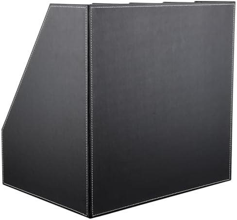 KINGFOM 4-Slot Wood Leather Document Files Holder Rack Stand Desk Files Organizer Papers Collection Cabinet (4 slot Black) - Image 6