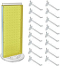 Azar Displays 700508-YEL-4C16 8-Inch W by 20-Inch H Revolving Black Pegboard Counter Display with 16-Pack of 4 inch Locking Hooks, Yellow by AzarDisplays