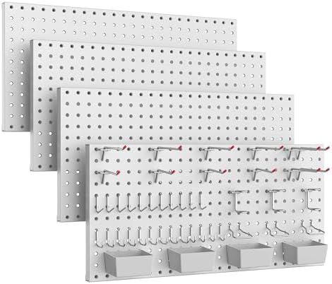 Pegboard Smith 48PCS Metal Pegboard Kit – 12"x24" Tool Storage Wall Organizer Pegboard with Hooks and Bins for Garage, Workshop, Kitchen, Office, and Craft Room (Gray) by Pegboard+Smith