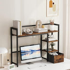 Marbrasse Desk Shelf with Drawer, 40" Desk Hutch for Computer Monitor, Wooden Desktop Bookshelf Storage Rack for Home Office Dorm - Dark Brown - Image 2