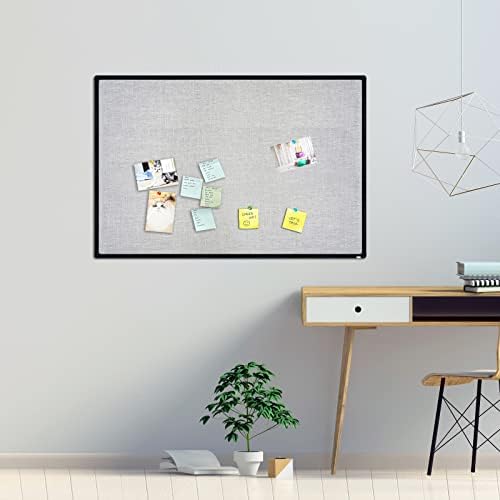 JILoffice Cork Linen Bulletin Board 36 X 24 Inch (Grey), Black Aluminum Frame Wall Mounted Board Memo Pin Board for Office Home and School - Image 4