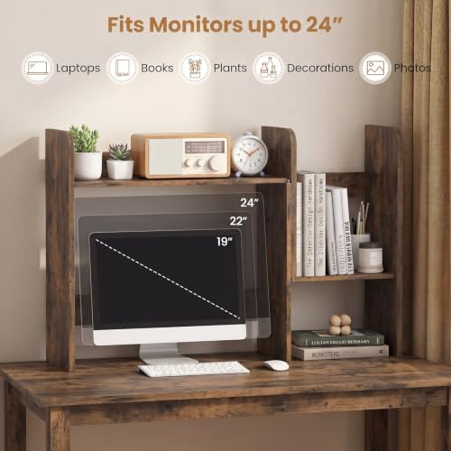 Tangkula Extendable Desktop Bookshelf, Dorm Desk Hutch, Rustic Brown - Image 6