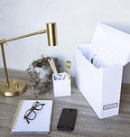 Bigso Lovisa Fiberboard Label Frame 12 File Storage Box | Document Organizer for Important Paperwork | Durable Hanging File Box with a Flip Top Lid & Metal Label Window | 3.7” x 13” x 9.4” | Navy - Image 4