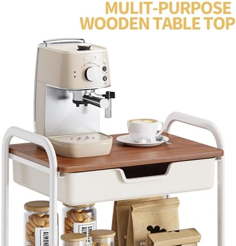 TOOLF 3 Tier Rolling Cart with Drawer, Metal Utility Storage Cart, White - Image 4