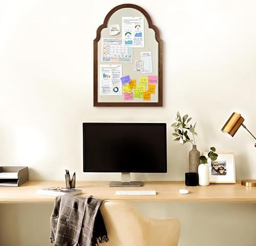 Arch Fabric Cork Board with Brown Frame, 20x30 in - Image 6