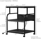 VECELO Adjustable Large Printer Stand with Power Outlet, 3-Tier Heavy Duty Cart on Lockable Wheels, Office Storage Table for Home Office, 3D Printer, Fax Machine, Scanner, Classic Black - Image 2