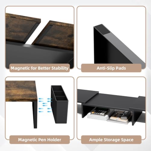 AUPSEN Dual Monitor Stand Riser with 2 Pen Holders, Desk Organizer, Brown - Image 6