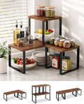 Countertop Organizer Corner Shelf, Wooden 2 Tier Stackable Kitchen Counter Shelves with Non-Slip Pads, Adjustable 3-Piece Desktop Corner Shelf for Desk, Kitchen, Bathroom, Coffee Corner by Unknown
