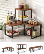 Countertop Organizer Corner Shelf, Wooden 2 Tier Stackable Kitchen Counter Shelves with Non-Slip Pads, Adjustable 3-Piece Desktop Corner Shelf for Desk, Kitchen, Bathroom, Coffee Corner by Unknown