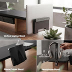 Fenge Modular Dual Monitor Stand Riser with Solid Ash Wood Leg, 42.5" Black - Image 6