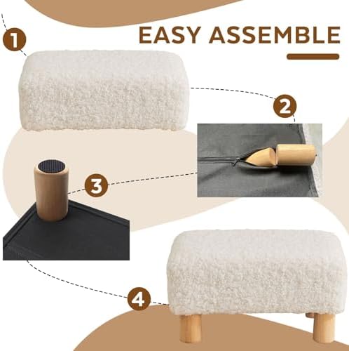 Small Foot Stool Ottoman, Sherpa Footstool Ottoman Foot Rest for Couch, Rectangle Footstools and Ottomans Small for Living Room, Entryway and Bedroom (White) - Image 5